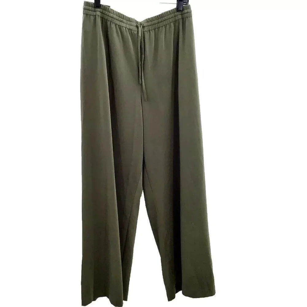 Lane Bryant Wide Leg Pants Sz 26/28W Stretchy Silky Green Elastic Waist Pull On